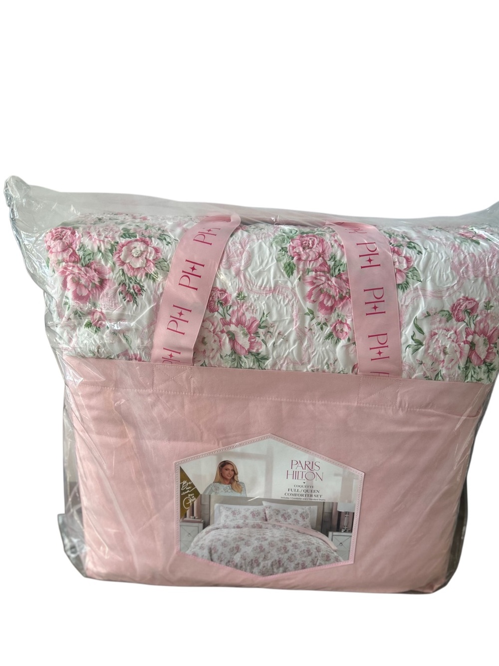 Paris Hilton Coquette Floral Comforter Set Full/Queen Pink Ribbon NIP 🎀